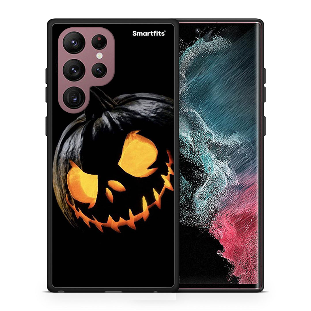 Θήκη Samsung S22 Ultra Halloween Scary Pumpkin από τη Smartfits με σχέδιο στο πίσω μέρος και μαύρο περίβλημα | Samsung S22 Ultra Halloween Scary Pumpkin case with colorful back and black bezels