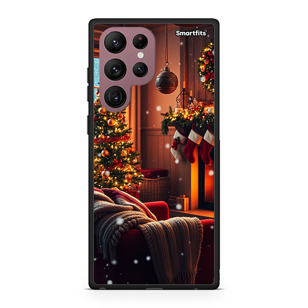 Samsung S22 Ultra Home For Christmas θήκη από τη Smartfits με σχέδιο στο πίσω μέρος και μαύρο περίβλημα | Smartphone case with colorful back and black bezels by Smartfits