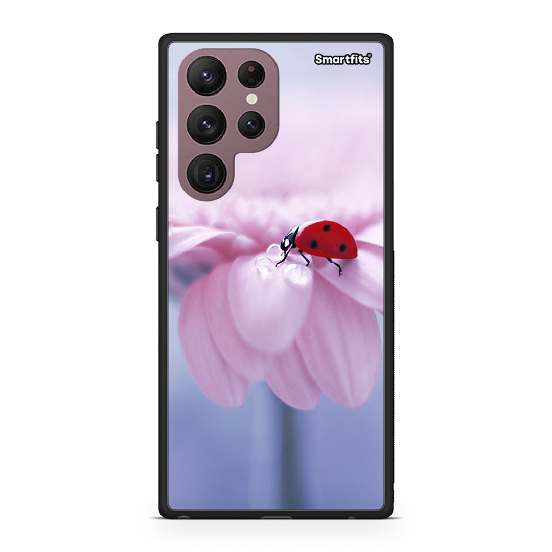 Samsung S22 Ultra Ladybug Flower θήκη από τη Smartfits με σχέδιο στο πίσω μέρος και μαύρο περίβλημα | Smartphone case with colorful back and black bezels by Smartfits