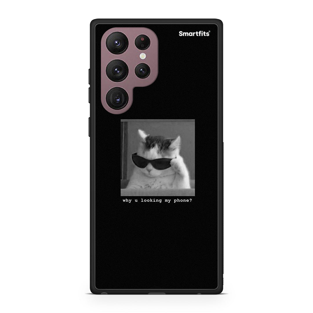 Samsung S22 Ultra Meme Cat θήκη από τη Smartfits με σχέδιο στο πίσω μέρος και μαύρο περίβλημα | Smartphone case with colorful back and black bezels by Smartfits