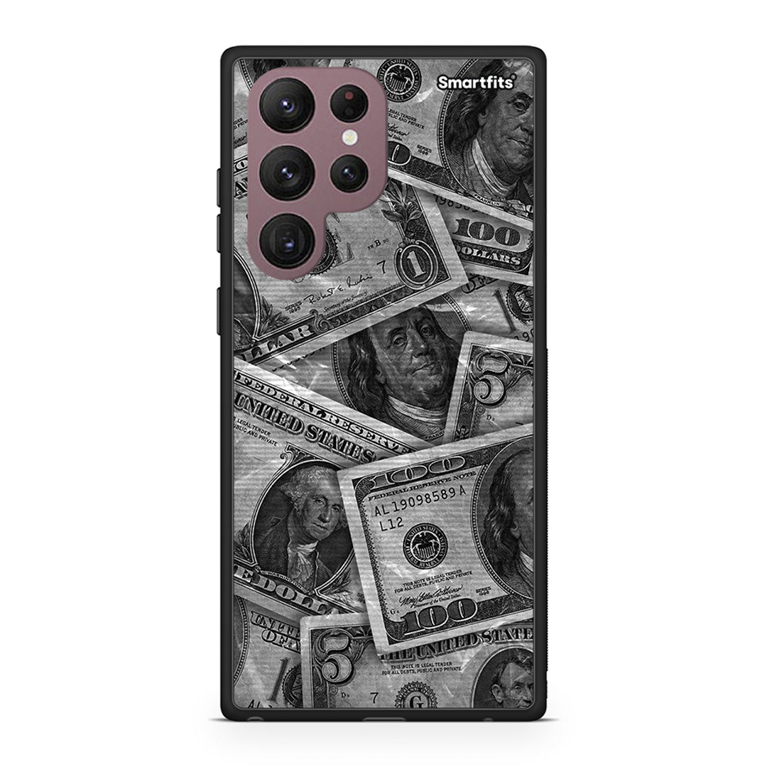 Samsung S22 Ultra Money Dollars θήκη από τη Smartfits με σχέδιο στο πίσω μέρος και μαύρο περίβλημα | Smartphone case with colorful back and black bezels by Smartfits