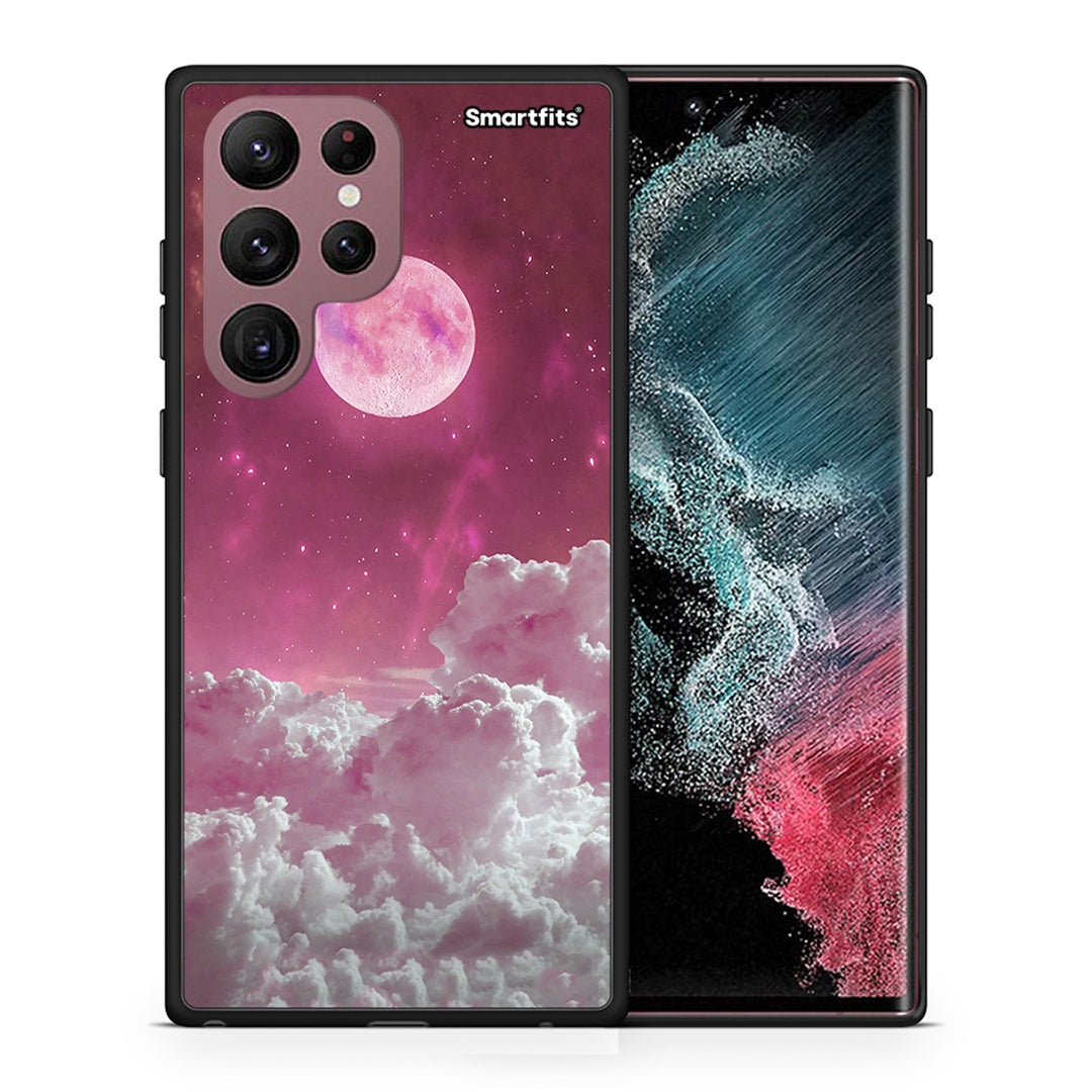 Θήκη Samsung S22 Ultra Pink Moon από τη Smartfits με σχέδιο στο πίσω μέρος και μαύρο περίβλημα | Samsung S22 Ultra Pink Moon case with colorful back and black bezels