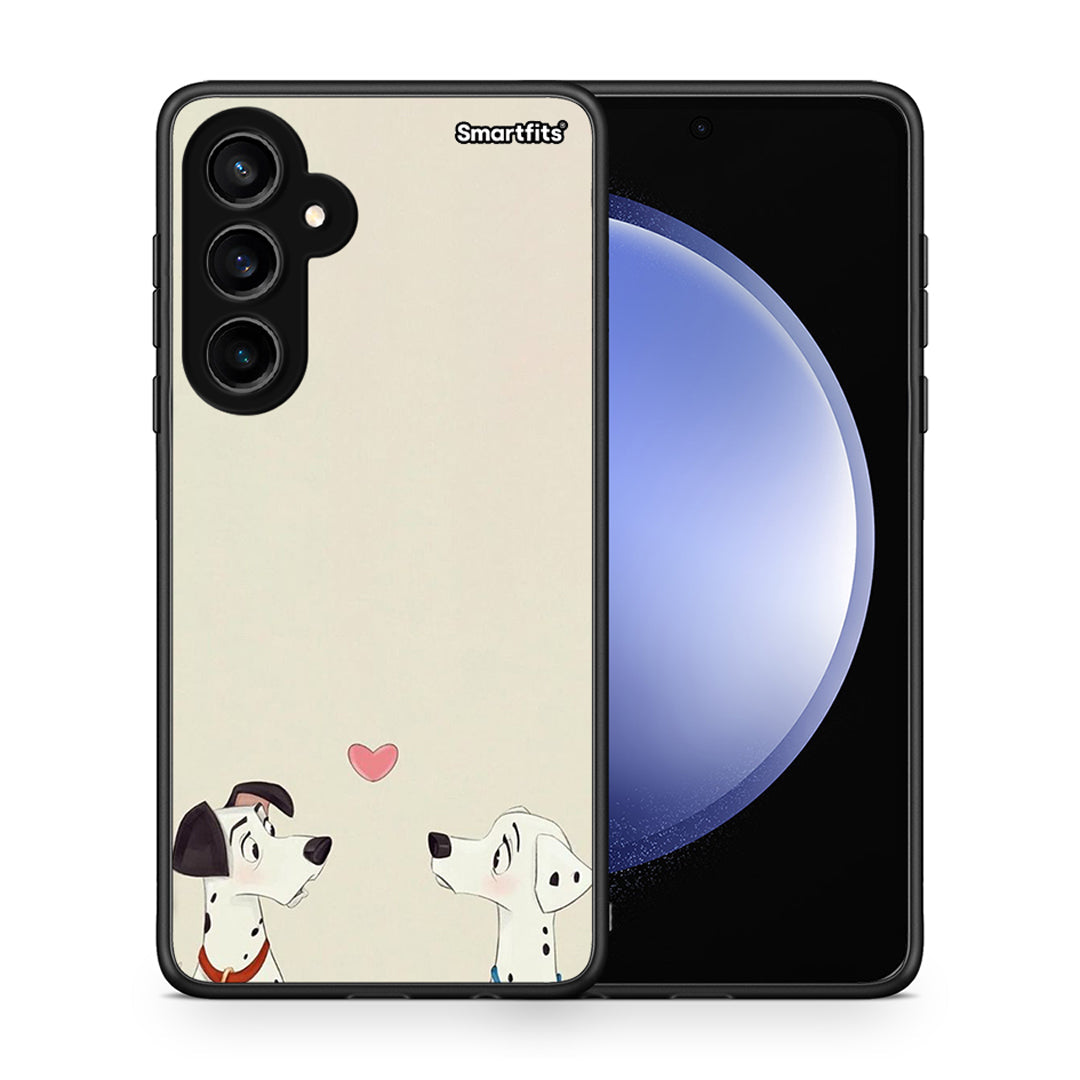 Θήκη Samsung Galaxy S23 FE Dalmatians Love από τη Smartfits με σχέδιο στο πίσω μέρος και μαύρο περίβλημα | Samsung Galaxy S23 FE Dalmatians Love case with colorful back and black bezels