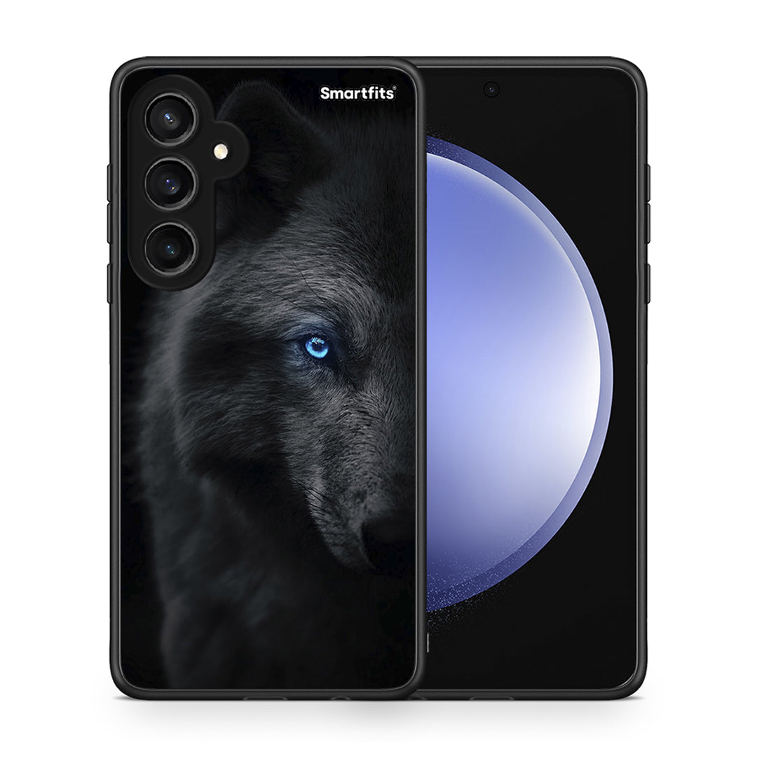 Θήκη Samsung Galaxy S23 FE Dark Wolf από τη Smartfits με σχέδιο στο πίσω μέρος και μαύρο περίβλημα | Samsung Galaxy S23 FE Dark Wolf case with colorful back and black bezels