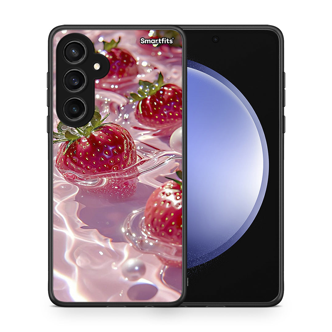 Θήκη Samsung Galaxy S23 FE Juicy Strawberries από τη Smartfits με σχέδιο στο πίσω μέρος και μαύρο περίβλημα | Samsung Galaxy S23 FE Juicy Strawberries case with colorful back and black bezels