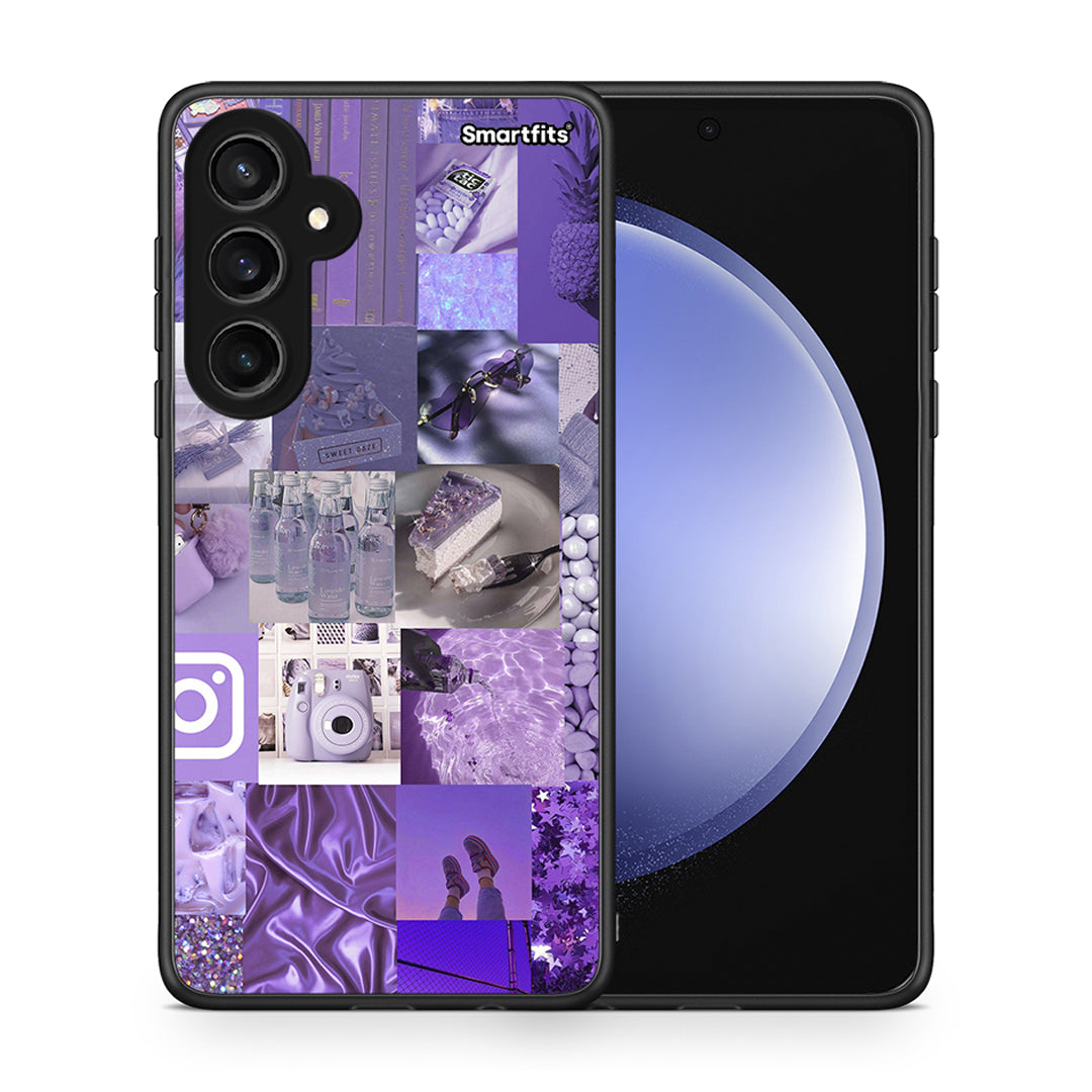 Θήκη Samsung Galaxy S23 FE Purple Aesthetic Collage από τη Smartfits με σχέδιο στο πίσω μέρος και μαύρο περίβλημα | Samsung Galaxy S23 FE Purple Aesthetic Collage case with colorful back and black bezels