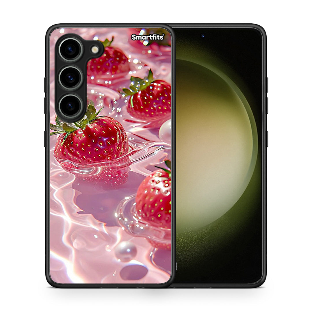 Θήκη Samsung Galaxy S23 Juicy Strawberries από τη Smartfits με σχέδιο στο πίσω μέρος και μαύρο περίβλημα | Samsung Galaxy S23 Juicy Strawberries Case with Colorful Back and Black Bezels
