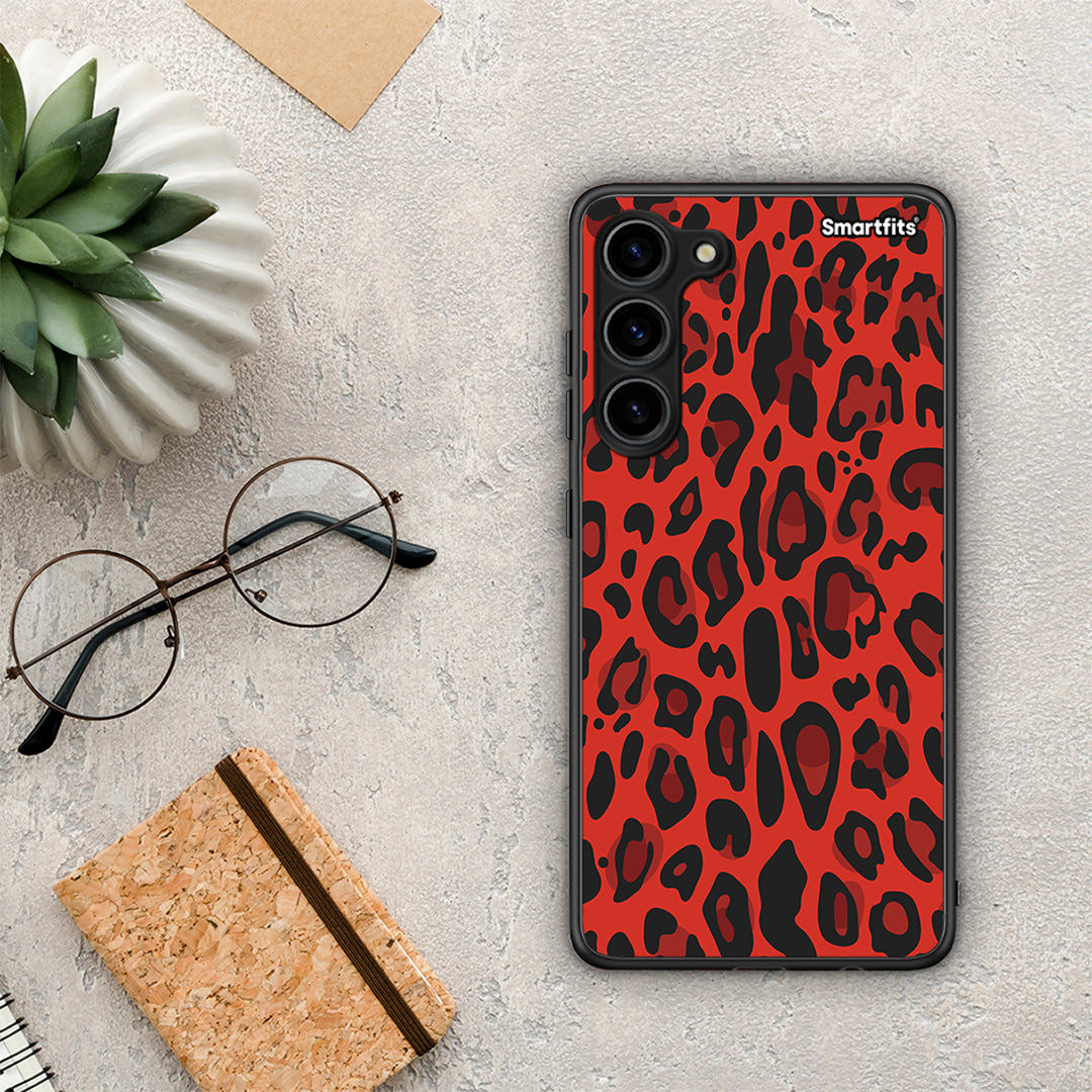 Θήκη Samsung Galaxy S23 Plus Animal Red Leopard από τη Smartfits με σχέδιο στο πίσω μέρος και μαύρο περίβλημα | Samsung Galaxy S23 Plus Animal Red Leopard Case with Colorful Back and Black Bezels