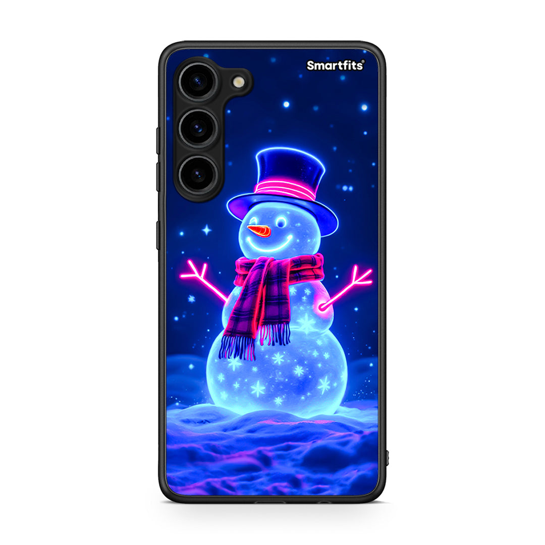 Θήκη Samsung Galaxy S23 Plus Christmas Neon Snowman από τη Smartfits με σχέδιο στο πίσω μέρος και μαύρο περίβλημα | Samsung Galaxy S23 Plus Christmas Neon Snowman Case with Colorful Back and Black Bezels