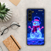 Thumbnail for Θήκη Samsung Galaxy S23 Plus Christmas Neon Snowman από τη Smartfits με σχέδιο στο πίσω μέρος και μαύρο περίβλημα | Samsung Galaxy S23 Plus Christmas Neon Snowman Case with Colorful Back and Black Bezels