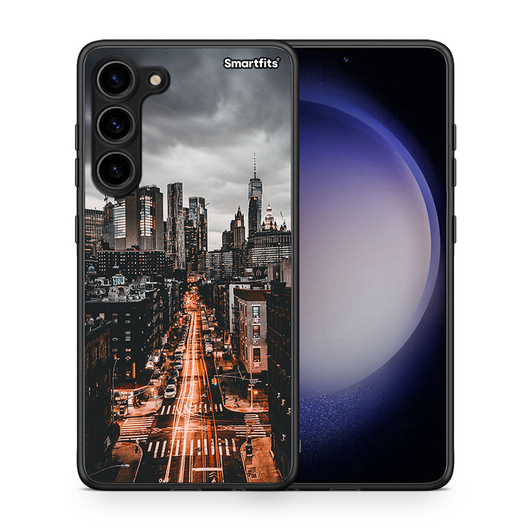 Θήκη Samsung Galaxy S23 Plus City Lights από τη Smartfits με σχέδιο στο πίσω μέρος και μαύρο περίβλημα | Samsung Galaxy S23 Plus City Lights Case with Colorful Back and Black Bezels