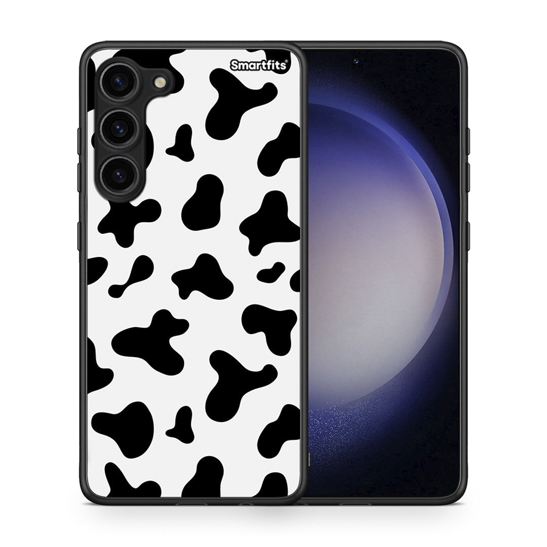 Θήκη Samsung Galaxy S23 Plus Cow Print από τη Smartfits με σχέδιο στο πίσω μέρος και μαύρο περίβλημα | Samsung Galaxy S23 Plus Cow Print Case with Colorful Back and Black Bezels