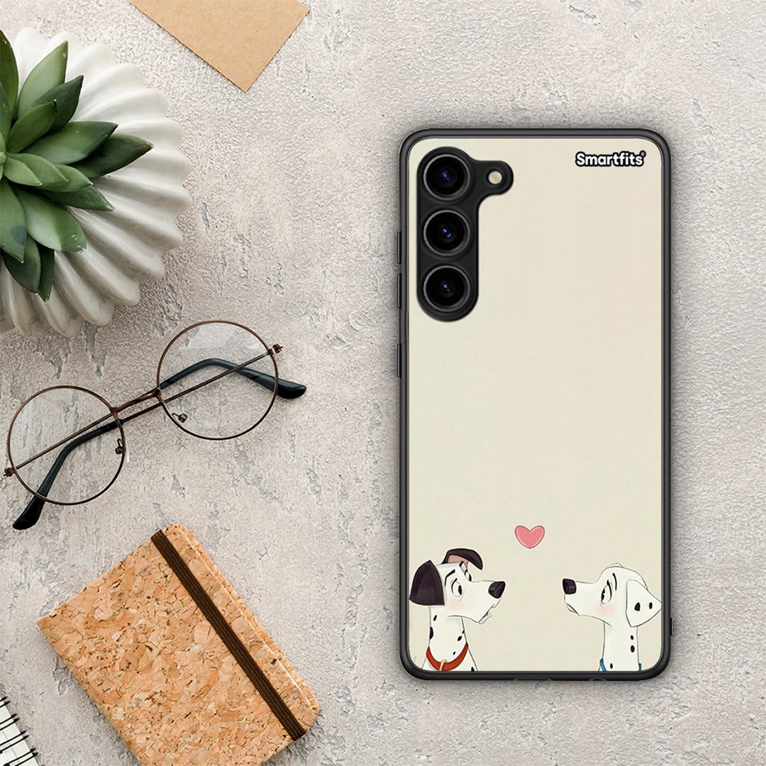 Θήκη Samsung Galaxy S23 Plus Dalmatians Love από τη Smartfits με σχέδιο στο πίσω μέρος και μαύρο περίβλημα | Samsung Galaxy S23 Plus Dalmatians Love Case with Colorful Back and Black Bezels