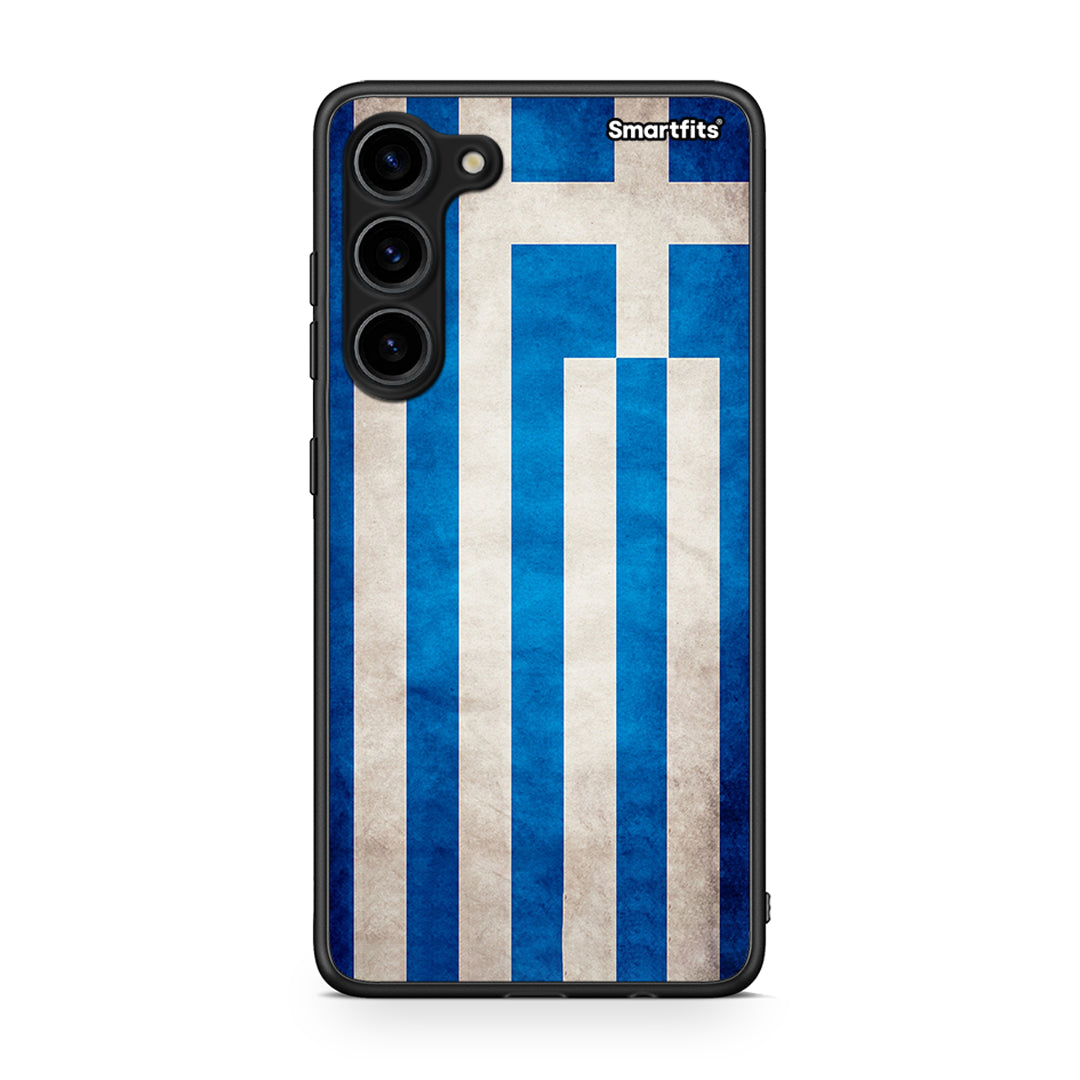 Θήκη Samsung Galaxy S23 Plus Flag Greek από τη Smartfits με σχέδιο στο πίσω μέρος και μαύρο περίβλημα | Samsung Galaxy S23 Plus Flag Greek Case with Colorful Back and Black Bezels