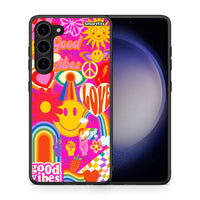 Thumbnail for Θήκη Samsung Galaxy S23 Plus Hippie Love από τη Smartfits με σχέδιο στο πίσω μέρος και μαύρο περίβλημα | Samsung Galaxy S23 Plus Hippie Love Case with Colorful Back and Black Bezels