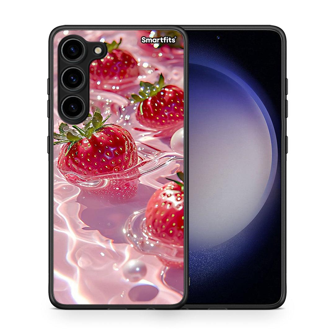 Θήκη Samsung Galaxy S23 Plus Juicy Strawberries από τη Smartfits με σχέδιο στο πίσω μέρος και μαύρο περίβλημα | Samsung Galaxy S23 Plus Juicy Strawberries Case with Colorful Back and Black Bezels