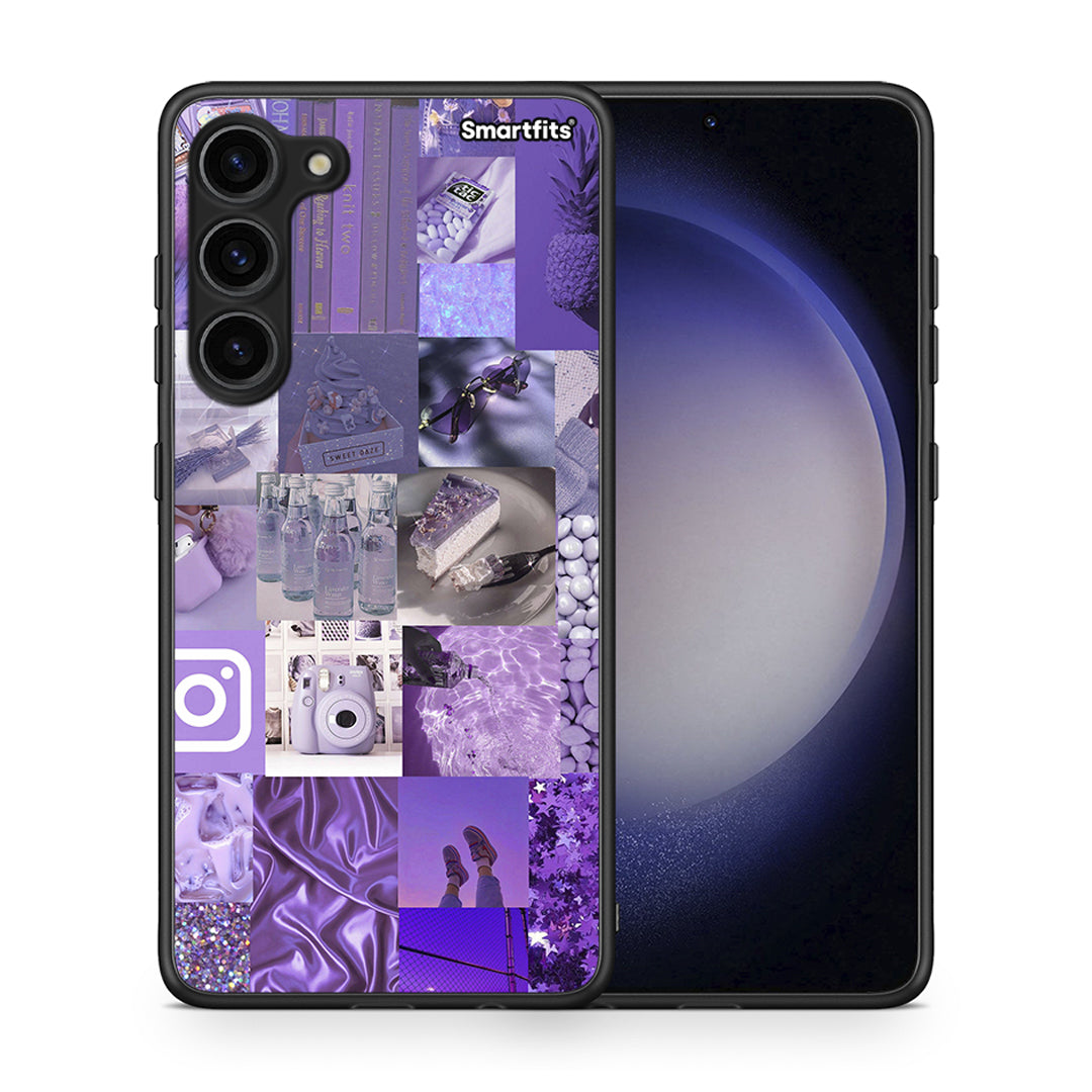 Θήκη Samsung Galaxy S23 Plus Purple Aesthetic Collage από τη Smartfits με σχέδιο στο πίσω μέρος και μαύρο περίβλημα | Samsung Galaxy S23 Plus Purple Aesthetic Collage Case with Colorful Back and Black Bezels