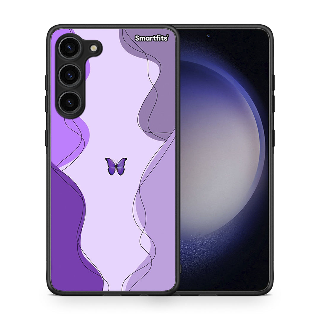 Θήκη Samsung Galaxy S23 Plus Purple Mariposa από τη Smartfits με σχέδιο στο πίσω μέρος και μαύρο περίβλημα | Samsung Galaxy S23 Plus Purple Mariposa Case with Colorful Back and Black Bezels
