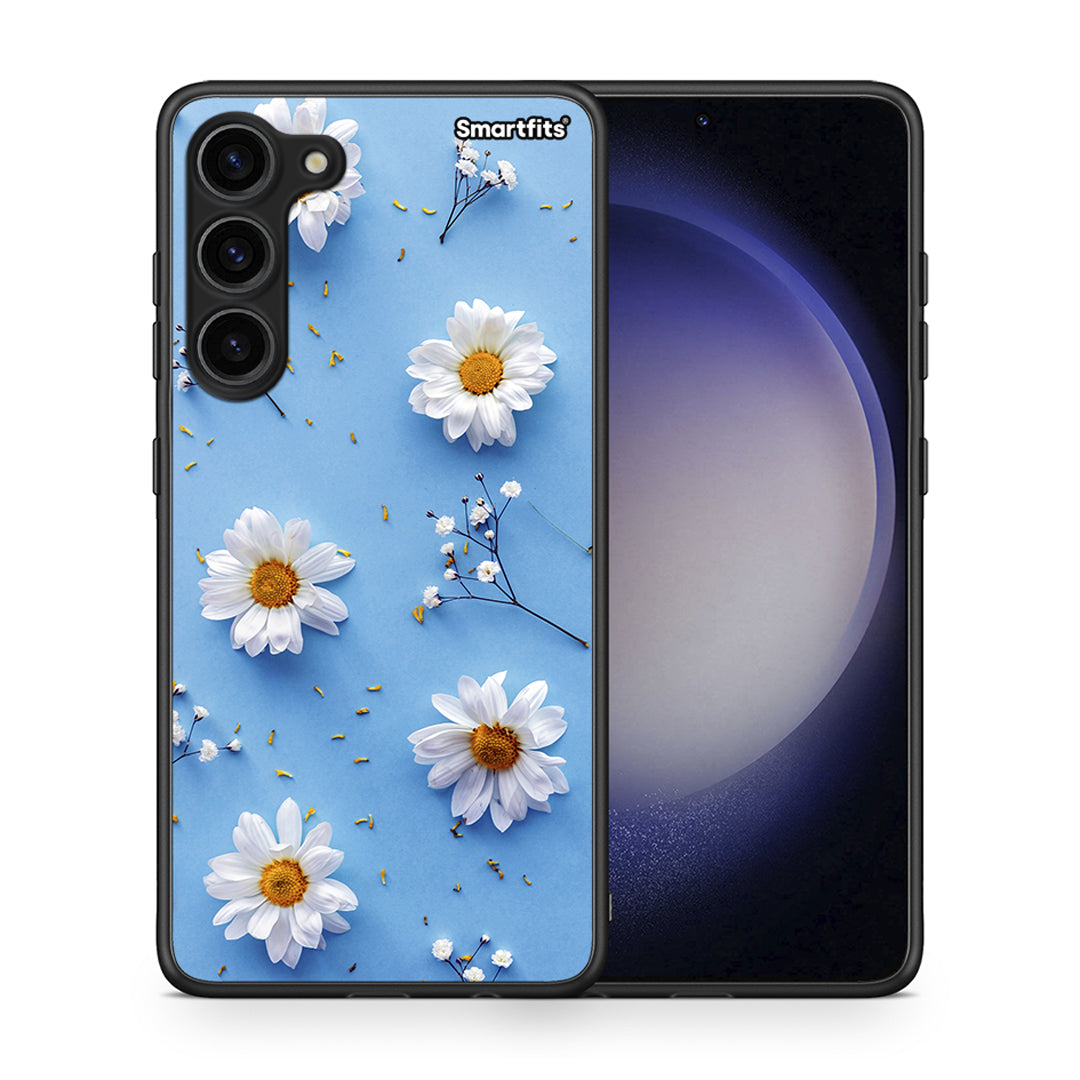 Θήκη Samsung Galaxy S23 Plus Real Daisies από τη Smartfits με σχέδιο στο πίσω μέρος και μαύρο περίβλημα | Samsung Galaxy S23 Plus Real Daisies Case with Colorful Back and Black Bezels