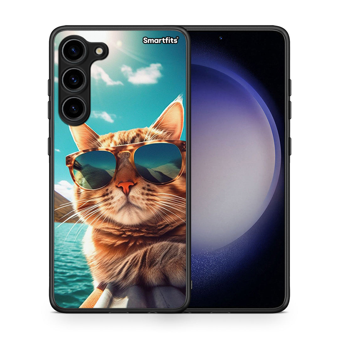 Θήκη Samsung Galaxy S23 Plus Summer Cat από τη Smartfits με σχέδιο στο πίσω μέρος και μαύρο περίβλημα | Samsung Galaxy S23 Plus Summer Cat Case with Colorful Back and Black Bezels