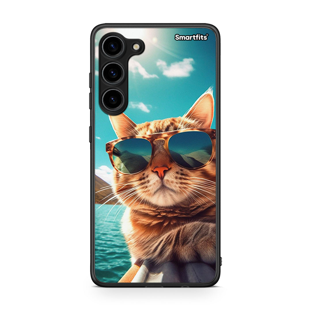 Θήκη Samsung Galaxy S23 Plus Summer Cat από τη Smartfits με σχέδιο στο πίσω μέρος και μαύρο περίβλημα | Samsung Galaxy S23 Plus Summer Cat Case with Colorful Back and Black Bezels