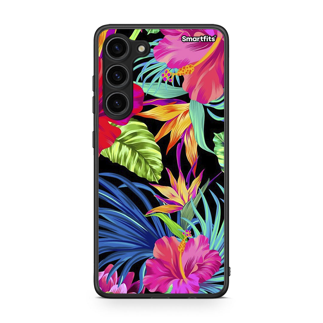 Θήκη Samsung Galaxy S23 Plus Tropical Flowers από τη Smartfits με σχέδιο στο πίσω μέρος και μαύρο περίβλημα | Samsung Galaxy S23 Plus Tropical Flowers Case with Colorful Back and Black Bezels