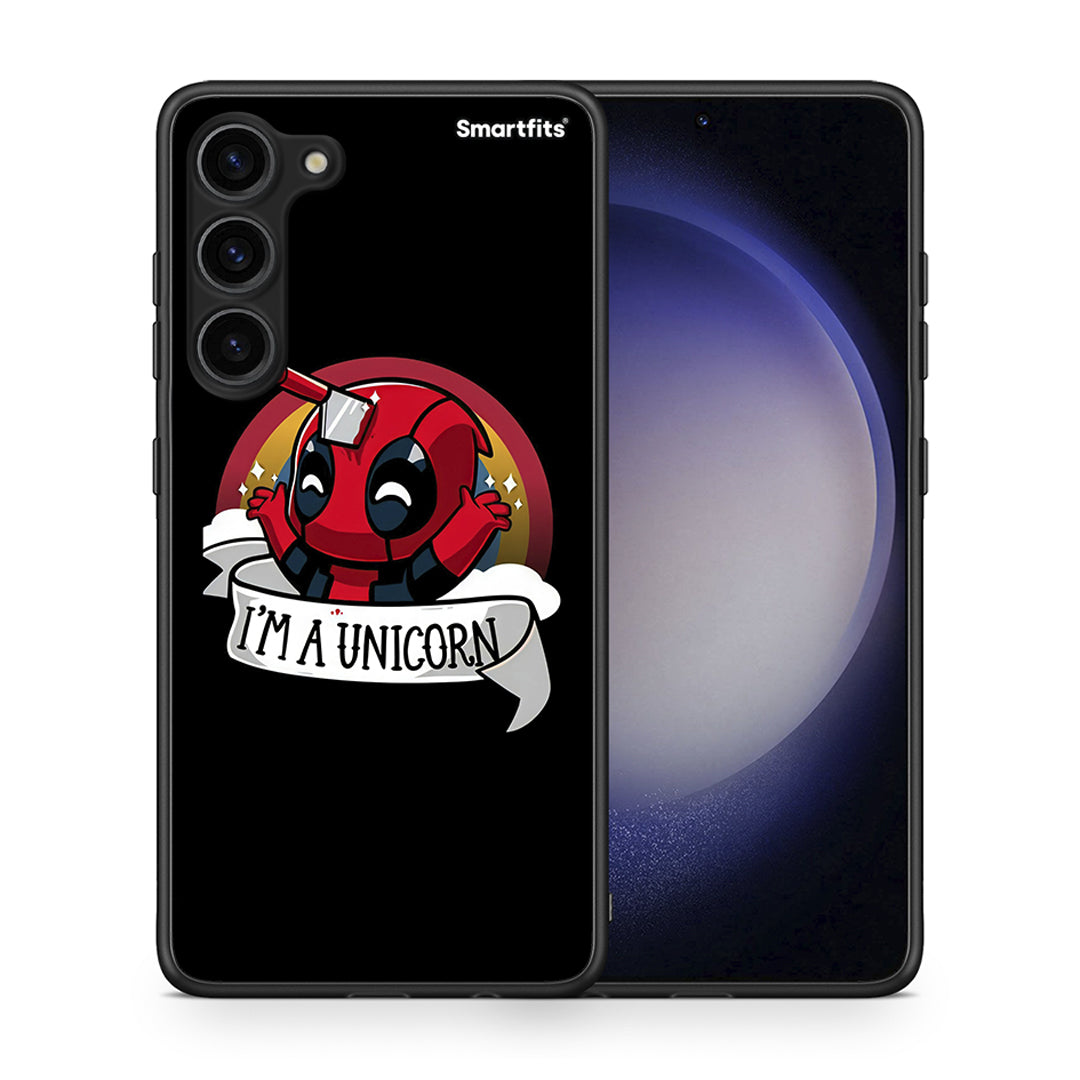 Θήκη Samsung Galaxy S23 Plus Unicorn Deadpool από τη Smartfits με σχέδιο στο πίσω μέρος και μαύρο περίβλημα | Samsung Galaxy S23 Plus Unicorn Deadpool Case with Colorful Back and Black Bezels