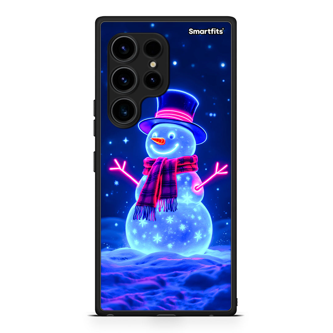 Θήκη Samsung Galaxy S23 Ultra Christmas Neon Snowman από τη Smartfits με σχέδιο στο πίσω μέρος και μαύρο περίβλημα | Samsung Galaxy S23 Ultra Christmas Neon Snowman Case with Colorful Back and Black Bezels