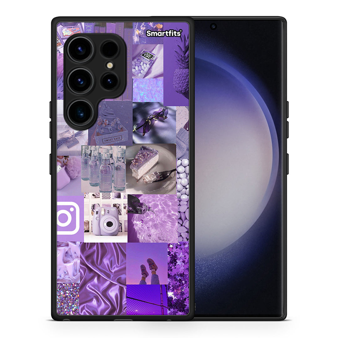 Θήκη Samsung Galaxy S23 Ultra Purple Aesthetic Collage από τη Smartfits με σχέδιο στο πίσω μέρος και μαύρο περίβλημα | Samsung Galaxy S23 Ultra Purple Aesthetic Collage Case with Colorful Back and Black Bezels