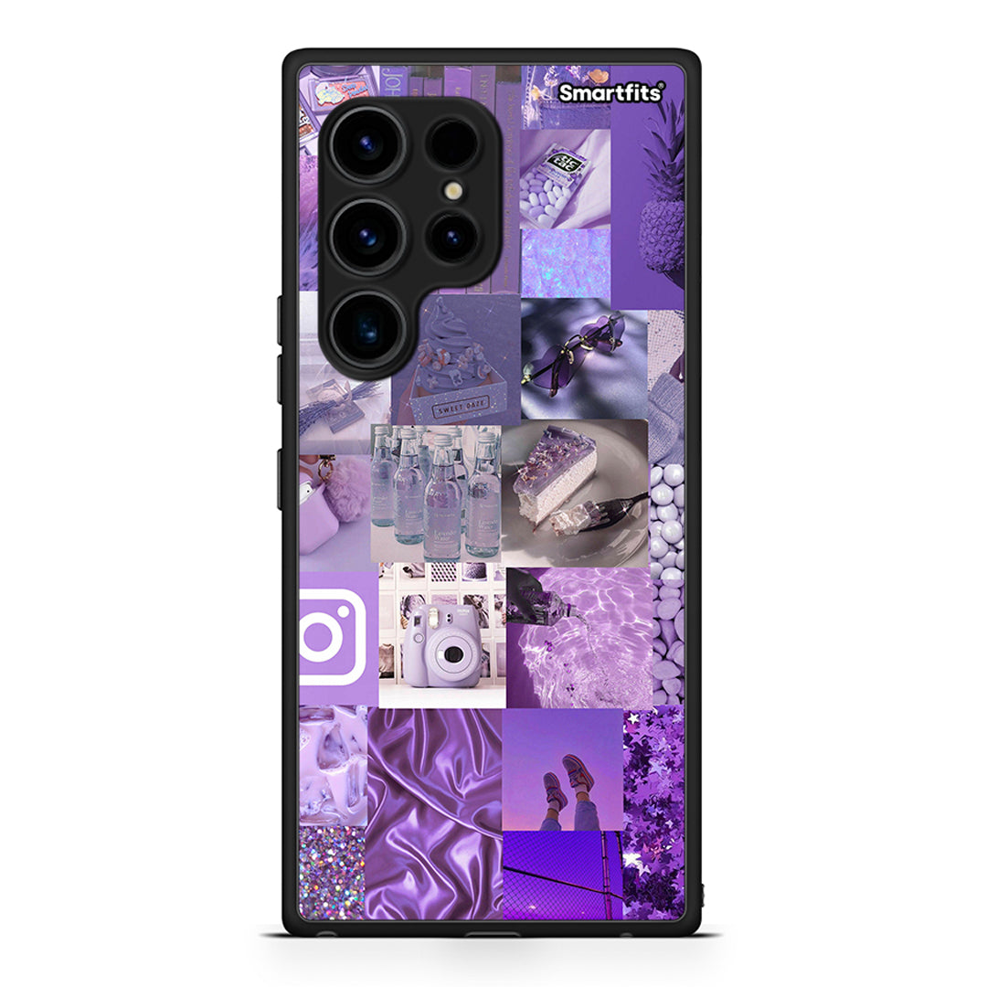 Θήκη Samsung Galaxy S23 Ultra Purple Aesthetic Collage από τη Smartfits με σχέδιο στο πίσω μέρος και μαύρο περίβλημα | Samsung Galaxy S23 Ultra Purple Aesthetic Collage Case with Colorful Back and Black Bezels