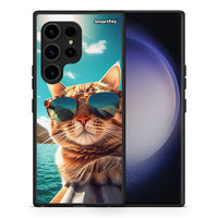 Thumbnail for Θήκη Samsung Galaxy S23 Ultra Summer Cat από τη Smartfits με σχέδιο στο πίσω μέρος και μαύρο περίβλημα | Samsung Galaxy S23 Ultra Summer Cat Case with Colorful Back and Black Bezels