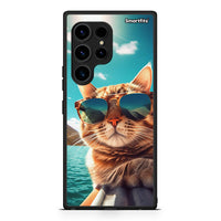 Thumbnail for Θήκη Samsung Galaxy S23 Ultra Summer Cat από τη Smartfits με σχέδιο στο πίσω μέρος και μαύρο περίβλημα | Samsung Galaxy S23 Ultra Summer Cat Case with Colorful Back and Black Bezels