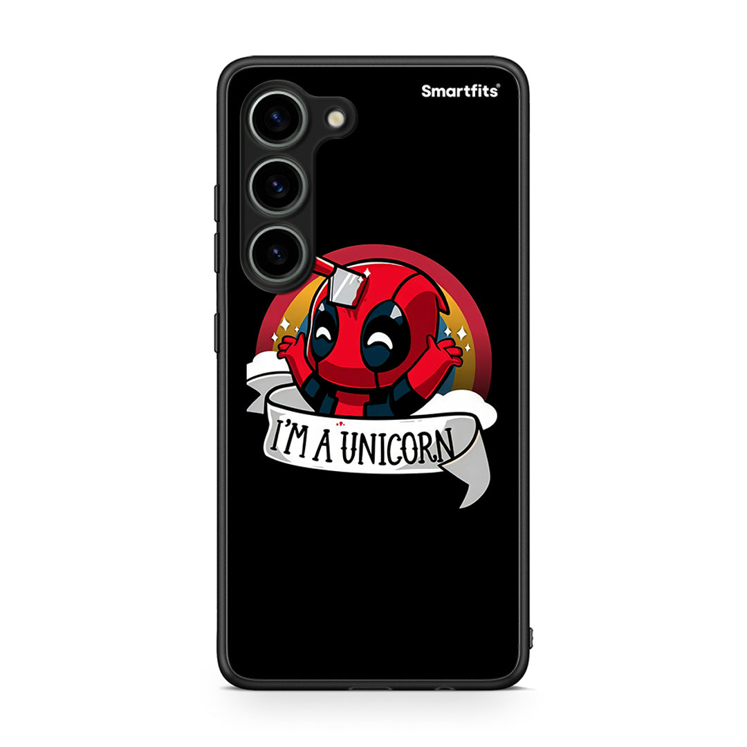 Θήκη Samsung Galaxy S23 Unicorn Deadpool από τη Smartfits με σχέδιο στο πίσω μέρος και μαύρο περίβλημα | Samsung Galaxy S23 Unicorn Deadpool Case with Colorful Back and Black Bezels