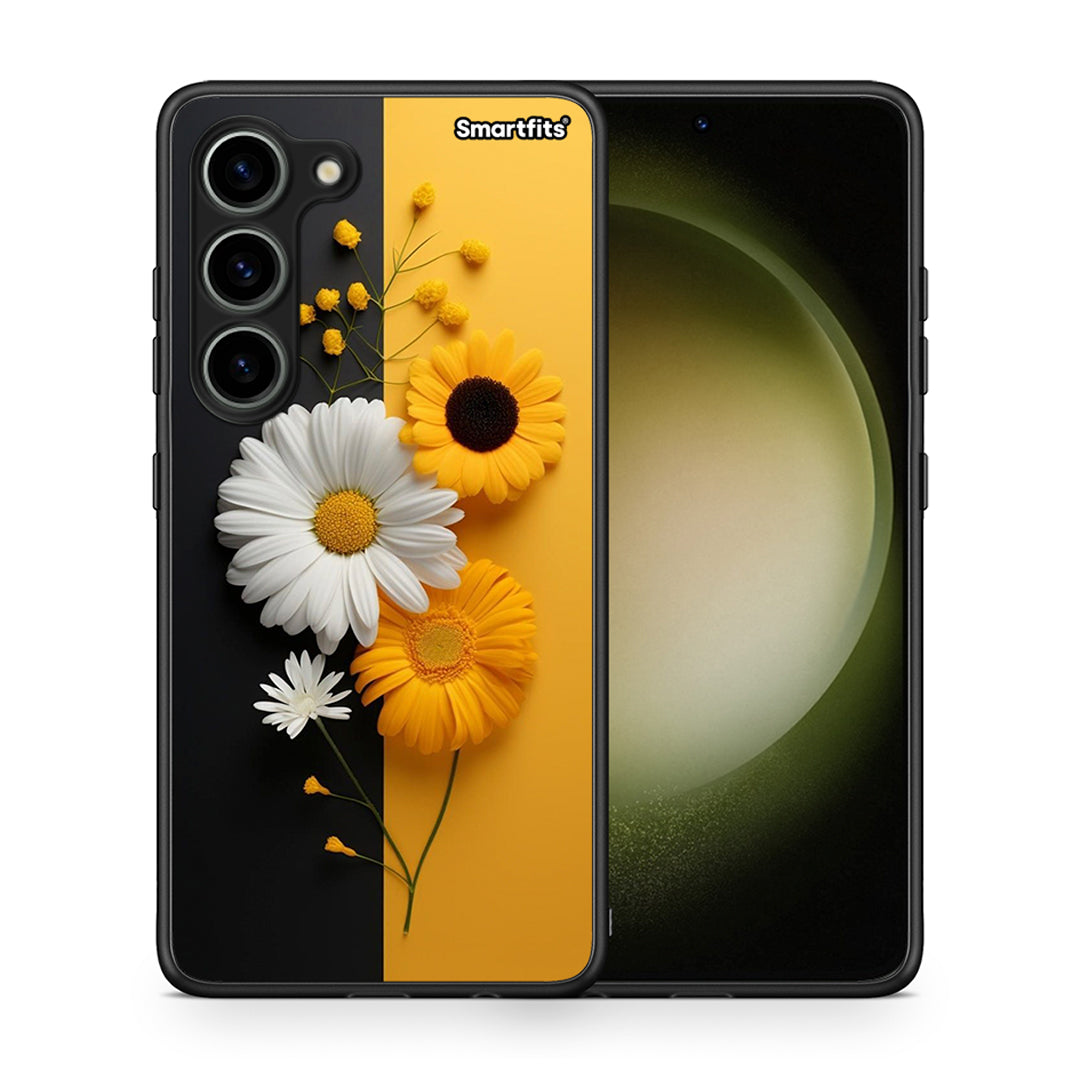 Θήκη Samsung Galaxy S23 Yellow Daisies από τη Smartfits με σχέδιο στο πίσω μέρος και μαύρο περίβλημα | Samsung Galaxy S23 Yellow Daisies Case with Colorful Back and Black Bezels