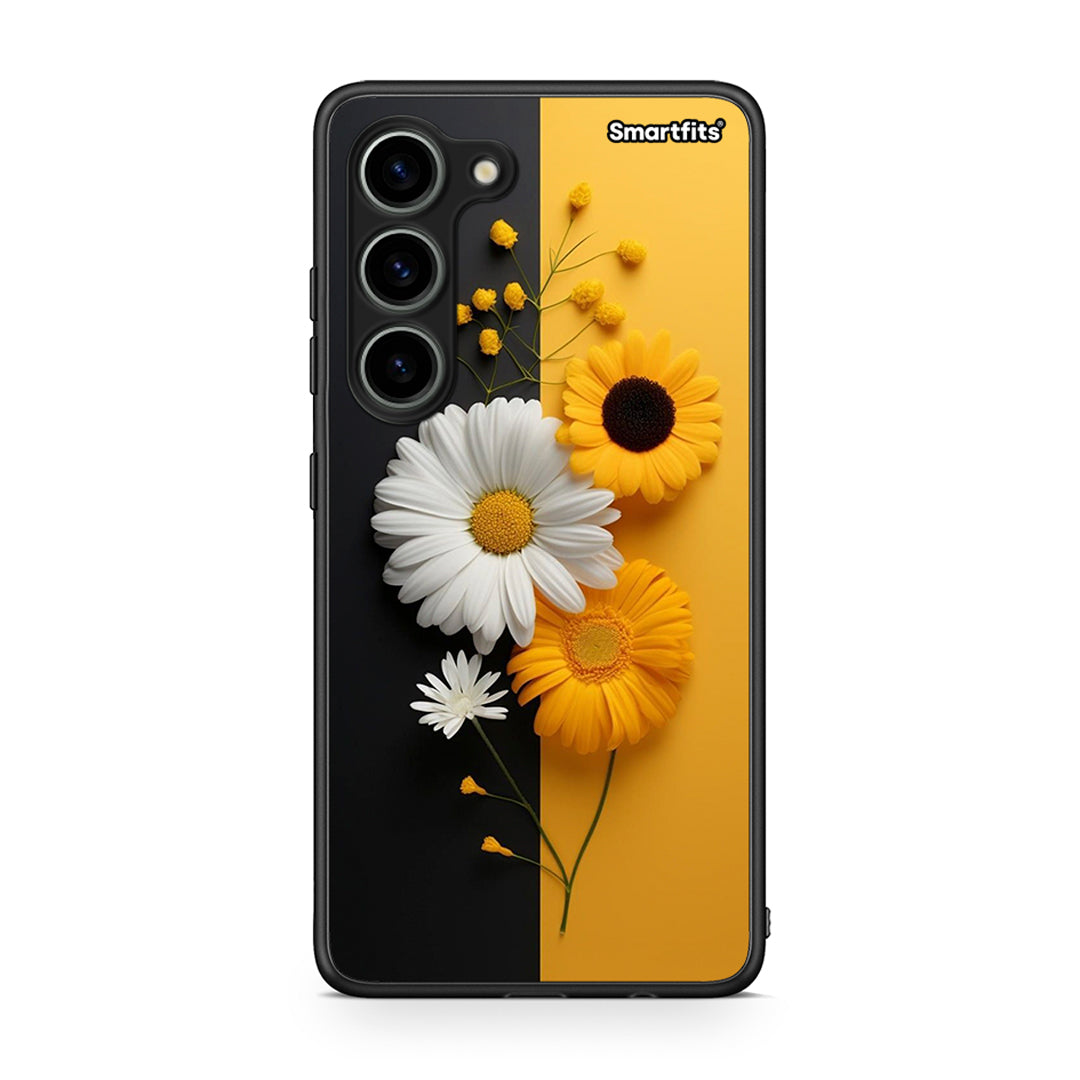 Θήκη Samsung Galaxy S23 Yellow Daisies από τη Smartfits με σχέδιο στο πίσω μέρος και μαύρο περίβλημα | Samsung Galaxy S23 Yellow Daisies Case with Colorful Back and Black Bezels