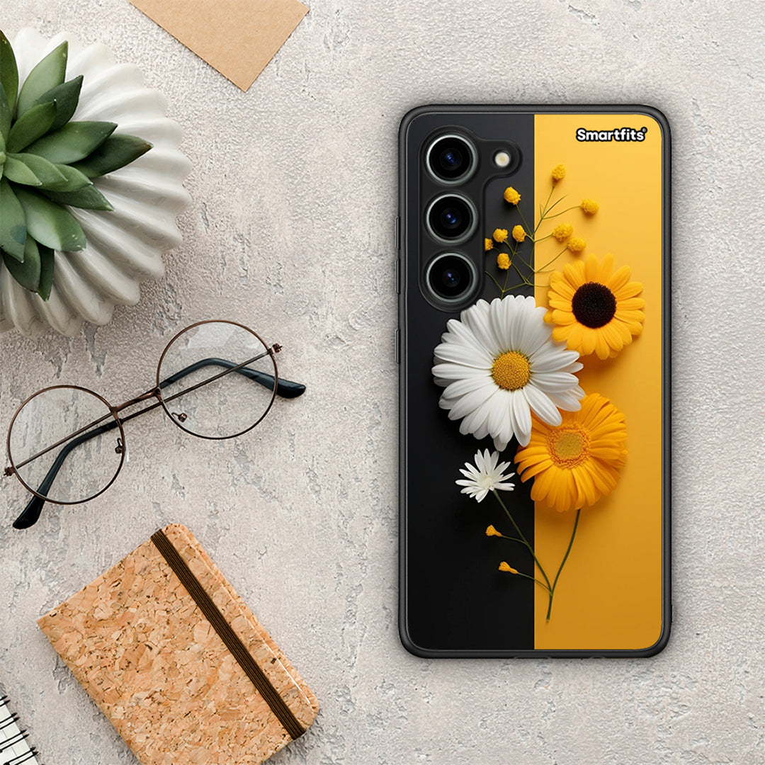 Θήκη Samsung Galaxy S23 Yellow Daisies από τη Smartfits με σχέδιο στο πίσω μέρος και μαύρο περίβλημα | Samsung Galaxy S23 Yellow Daisies Case with Colorful Back and Black Bezels