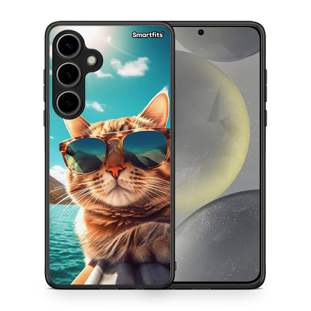 Θήκη Samsung Galaxy S24 Plus Summer Cat από τη Smartfits με σχέδιο στο πίσω μέρος και μαύρο περίβλημα | Samsung Galaxy S24 Plus Summer Cat case with colorful back and black bezels