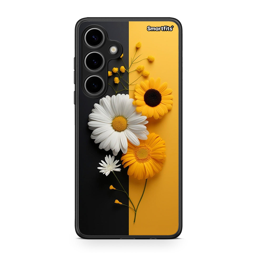 Samsung Galaxy S24 Plus Yellow Daisies θήκη από τη Smartfits με σχέδιο στο πίσω μέρος και μαύρο περίβλημα | Smartphone case with colorful back and black bezels by Smartfits