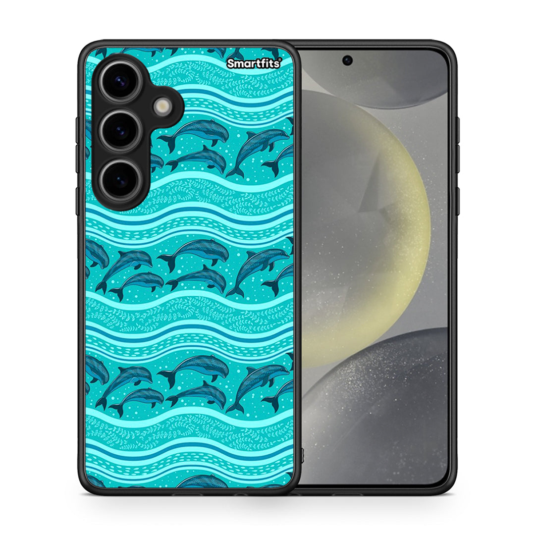 Θήκη Samsung Galaxy S24 Swimming Dolphins από τη Smartfits με σχέδιο στο πίσω μέρος και μαύρο περίβλημα | Samsung Galaxy S24 Swimming Dolphins case with colorful back and black bezels