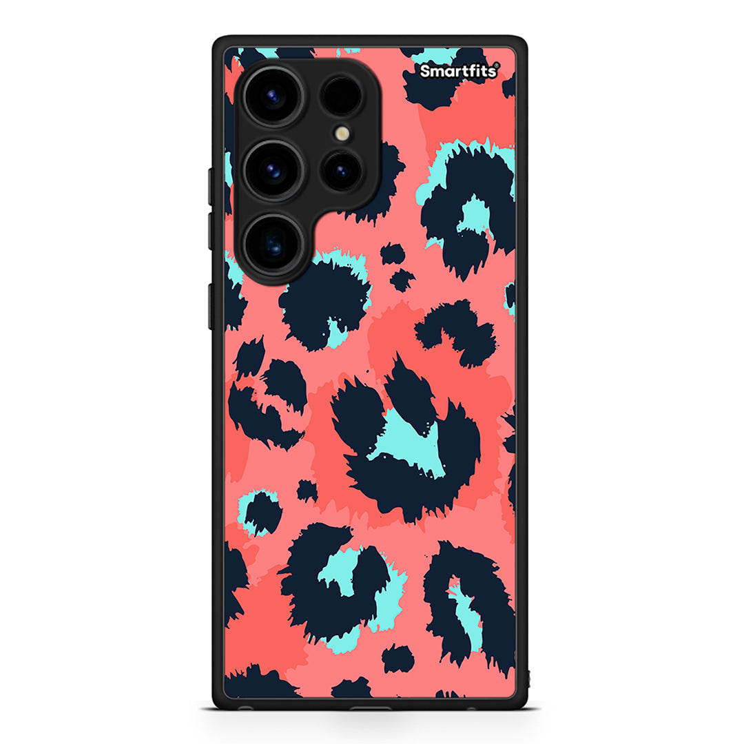 Θήκη Samsung Galaxy S24 Ultra Animal Pink Leopard από τη Smartfits με σχέδιο στο πίσω μέρος και μαύρο περίβλημα | Samsung Galaxy S24 Ultra Animal Pink Leopard Case with Colorful Back and Black Bezels