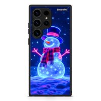 Thumbnail for Θήκη Samsung Galaxy S24 Ultra Christmas Neon Snowman από τη Smartfits με σχέδιο στο πίσω μέρος και μαύρο περίβλημα | Samsung Galaxy S24 Ultra Christmas Neon Snowman Case with Colorful Back and Black Bezels