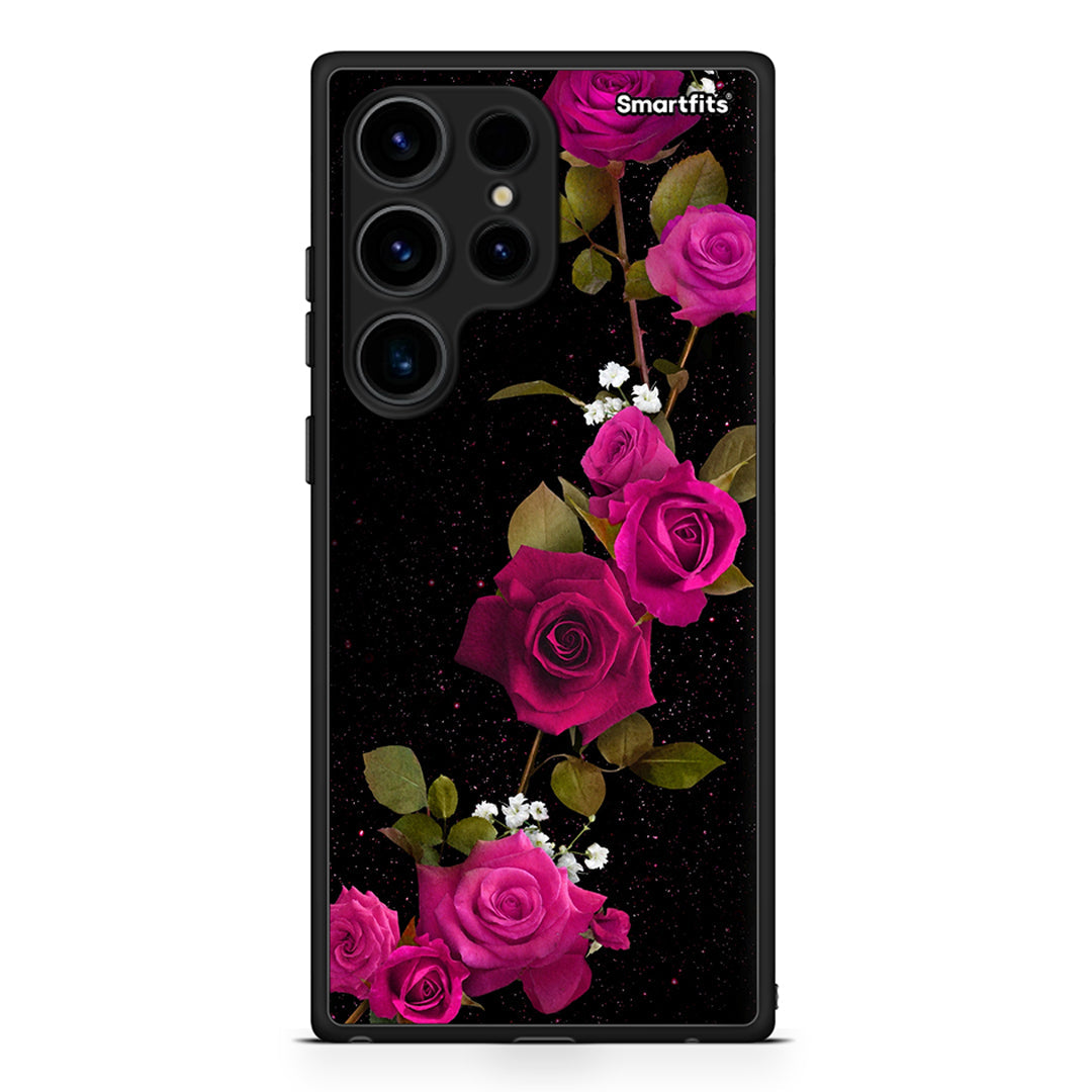 Θήκη Samsung Galaxy S24 Ultra Flower Red Roses από τη Smartfits με σχέδιο στο πίσω μέρος και μαύρο περίβλημα | Samsung Galaxy S24 Ultra Flower Red Roses Case with Colorful Back and Black Bezels