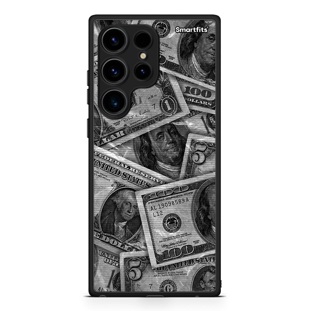 Θήκη Samsung Galaxy S24 Ultra Money Dollars από τη Smartfits με σχέδιο στο πίσω μέρος και μαύρο περίβλημα | Samsung Galaxy S24 Ultra Money Dollars Case with Colorful Back and Black Bezels