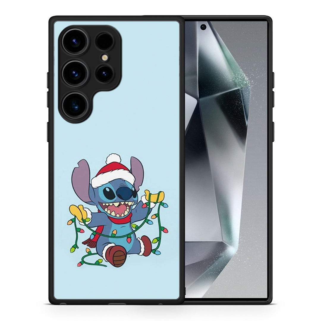 Θήκη Samsung Galaxy S24 Ultra Santa Stich από τη Smartfits με σχέδιο στο πίσω μέρος και μαύρο περίβλημα | Samsung Galaxy S24 Ultra Santa Stich Case with Colorful Back and Black Bezels