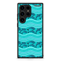 Thumbnail for Θήκη Samsung Galaxy S24 Ultra Swimming Dolphins από τη Smartfits με σχέδιο στο πίσω μέρος και μαύρο περίβλημα | Samsung Galaxy S24 Ultra Swimming Dolphins Case with Colorful Back and Black Bezels