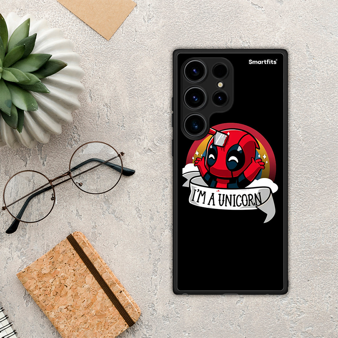 Θήκη Samsung Galaxy S24 Ultra Unicorn Deadpool από τη Smartfits με σχέδιο στο πίσω μέρος και μαύρο περίβλημα | Samsung Galaxy S24 Ultra Unicorn Deadpool Case with Colorful Back and Black Bezels