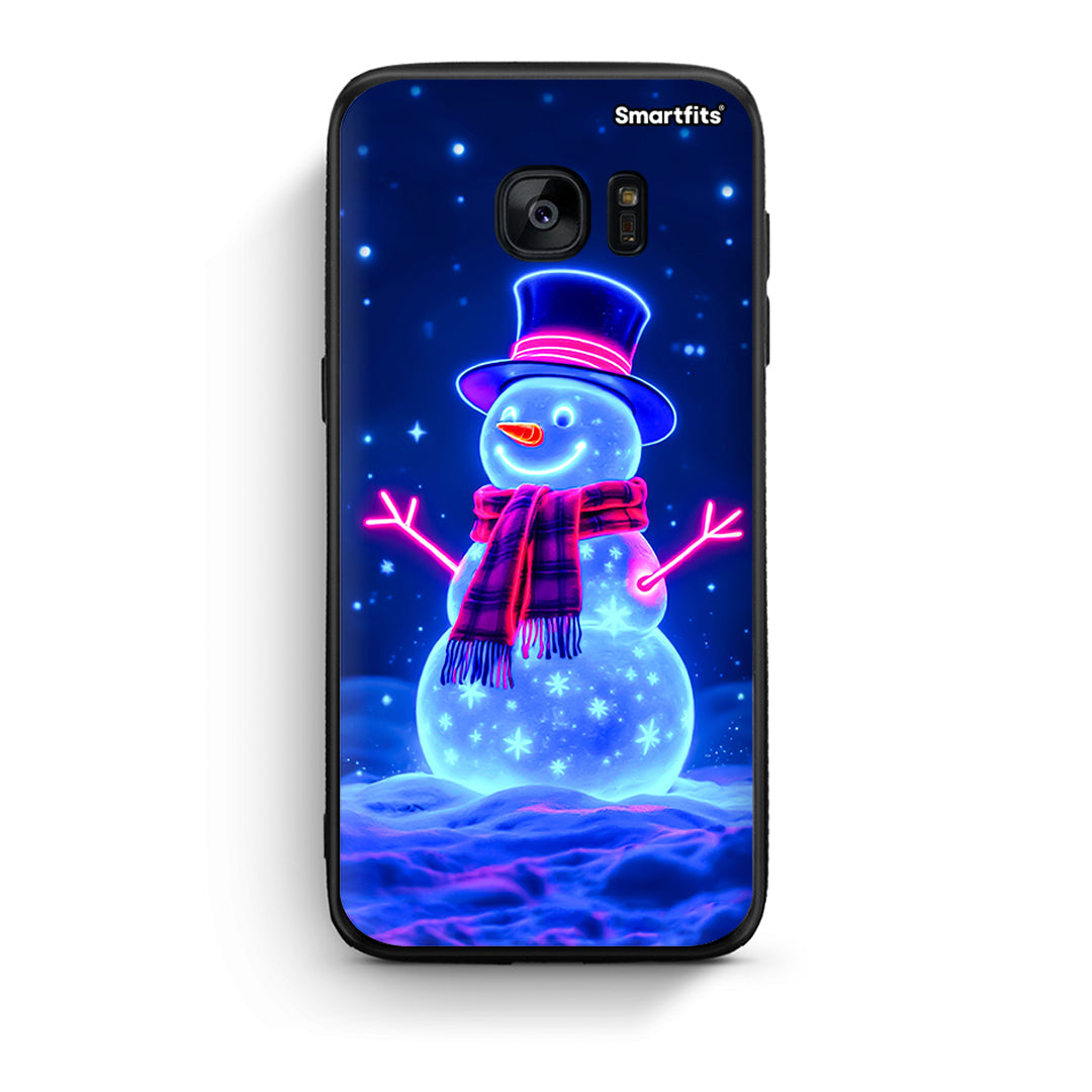 samsung s7 edge Christmas Neon Snowman θήκη από τη Smartfits με σχέδιο στο πίσω μέρος και μαύρο περίβλημα | Smartphone case with colorful back and black bezels by Smartfits