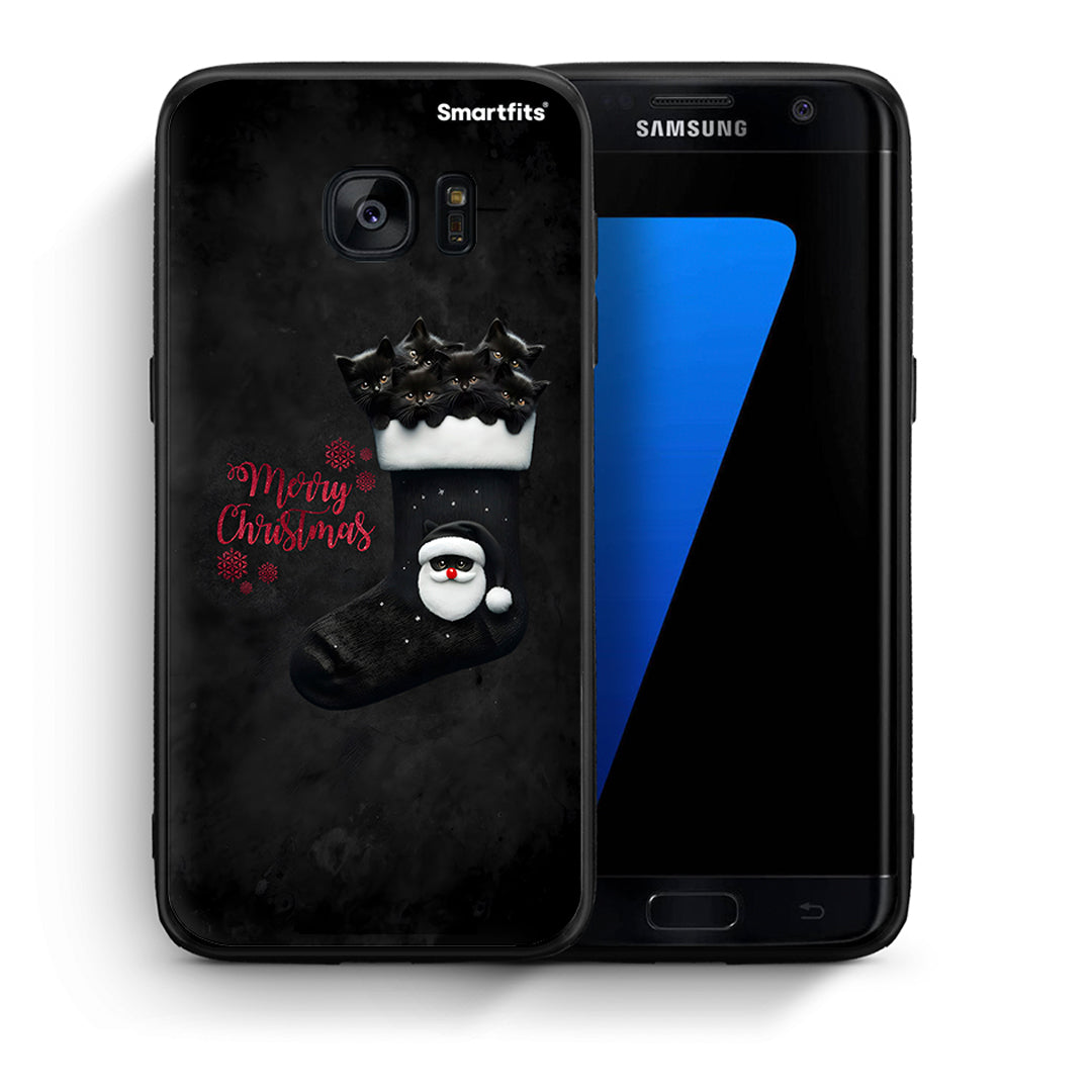 Θήκη Samsung S7 Edge Merry Cat Christmas από τη Smartfits με σχέδιο στο πίσω μέρος και μαύρο περίβλημα | Samsung S7 Edge Merry Cat Christmas case with colorful back and black bezels