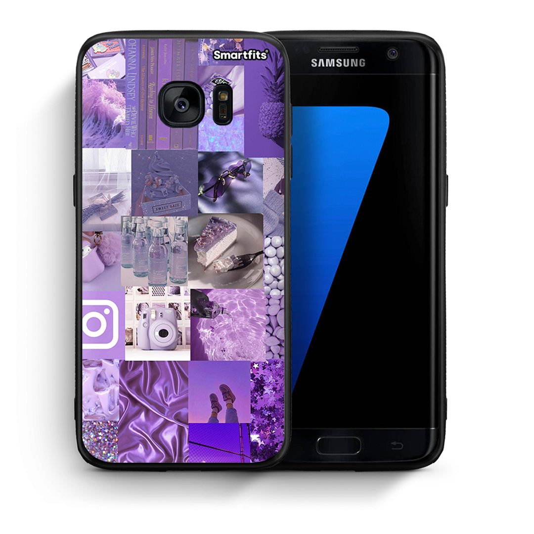 Θήκη Samsung S7 Edge Purple Aesthetic Collage από τη Smartfits με σχέδιο στο πίσω μέρος και μαύρο περίβλημα | Samsung S7 Edge Purple Aesthetic Collage case with colorful back and black bezels