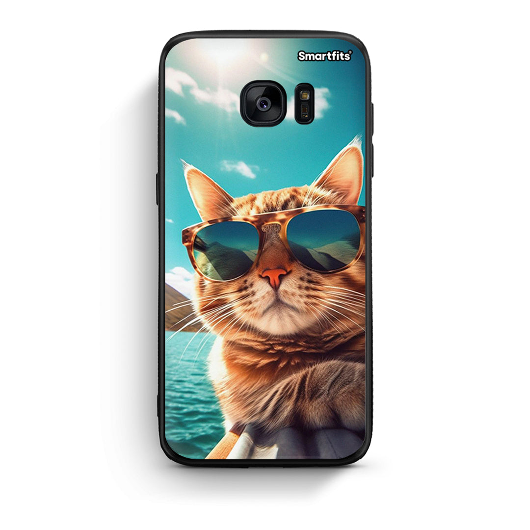 samsung s7 edge Summer Cat θήκη από τη Smartfits με σχέδιο στο πίσω μέρος και μαύρο περίβλημα | Smartphone case with colorful back and black bezels by Smartfits